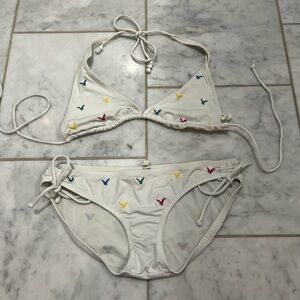 American Eagle White Bikini with Embroidery. Has few stains, shown in pictures.